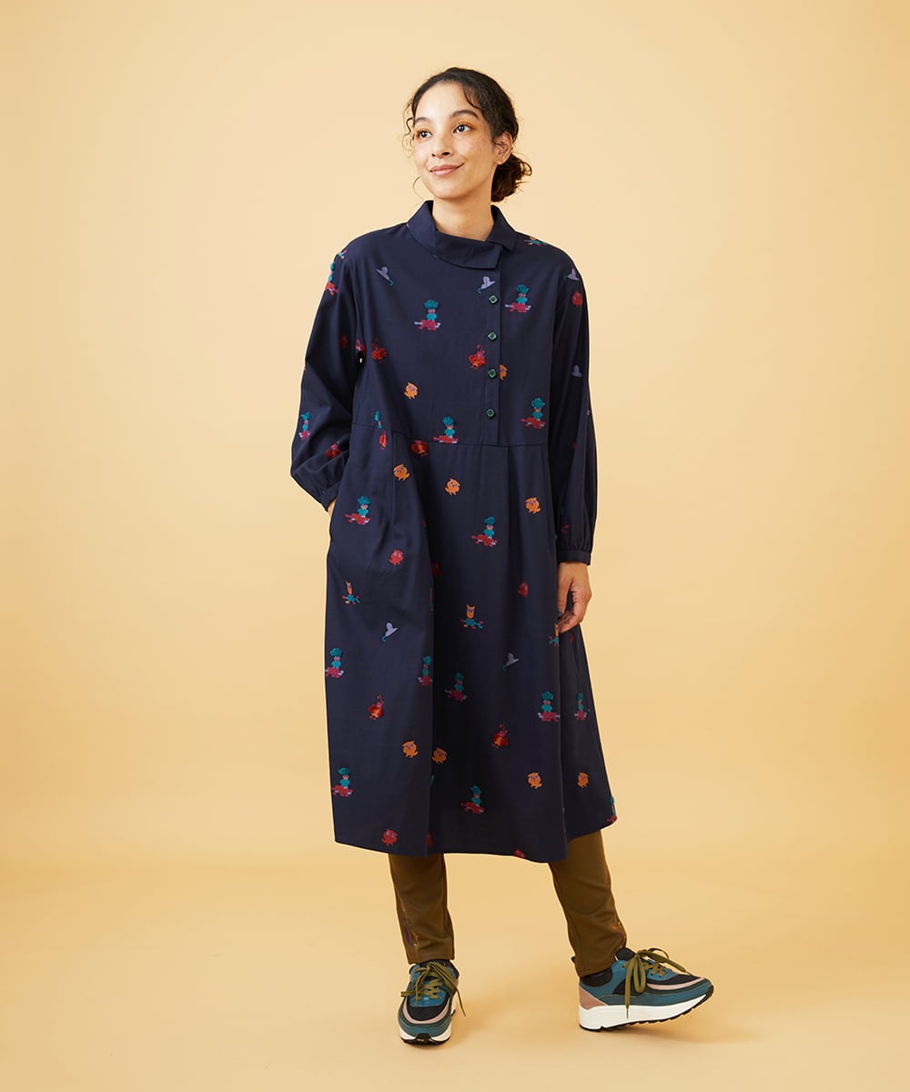 GJEAD30340 Jocomomola(ホコモモラ) Lunares Animales もけもけドビーワンピース ネイビー