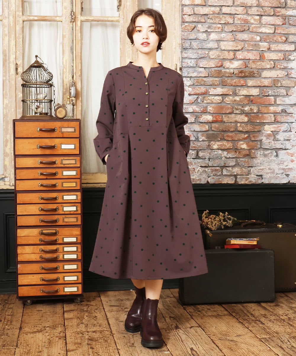 GJEAD36300 Jocomomola(ホコモモラ) Baile Esponjoso フロッキードットワンピース ブラウン