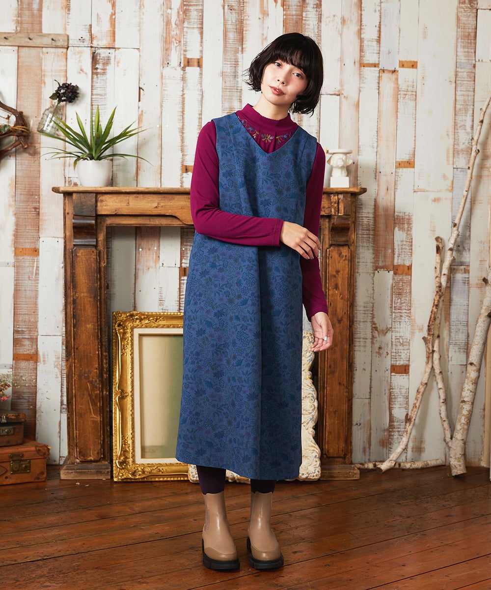 GJEAE03300 Jocomomola(ホコモモラ) Calle de Bordadores フラワープリントジャンパースカートワンピース ベージュ