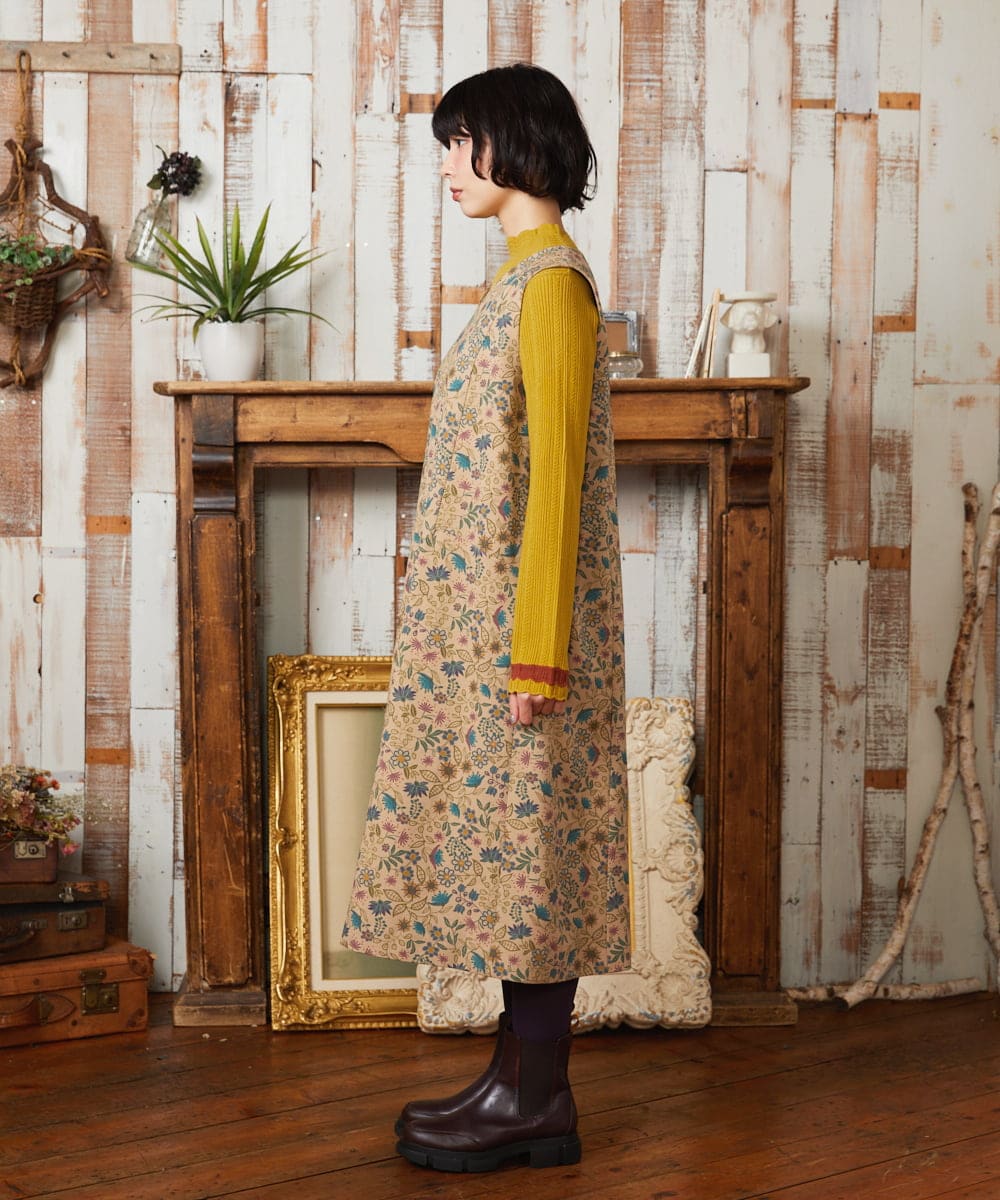 GJEAE03300 Jocomomola(ホコモモラ) Calle de Bordadores フラワープリントジャンパースカートワンピース ベージュ