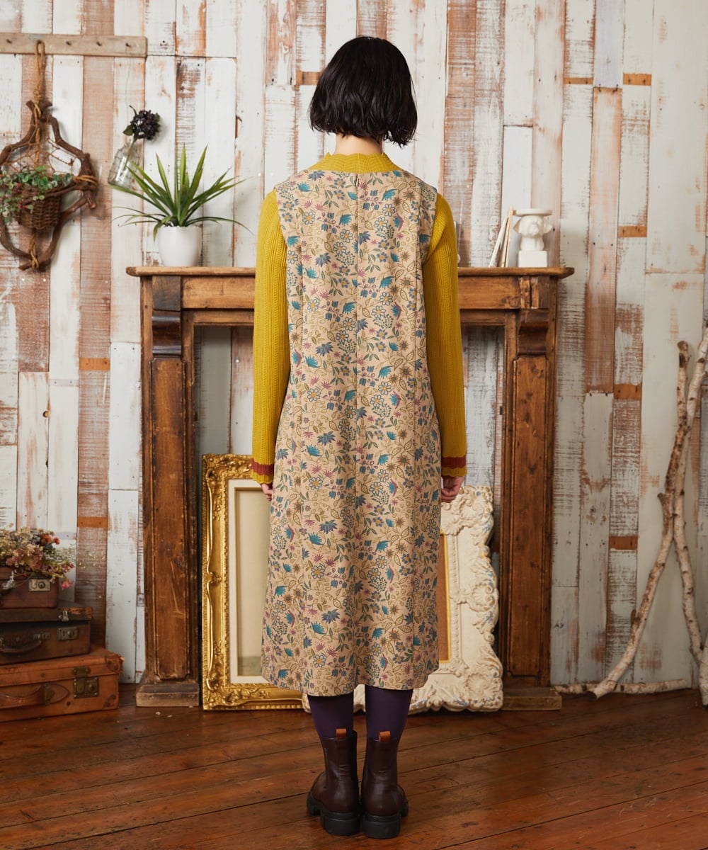 GJEAE03300 Jocomomola(ホコモモラ) Calle de Bordadores フラワープリントジャンパースカートワンピース ベージュ