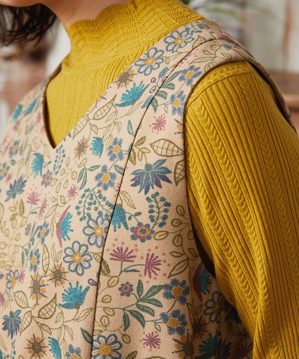 GJEAE03300 Jocomomola(ホコモモラ) Calle de Bordadores フラワープリントジャンパースカートワンピース ベージュ