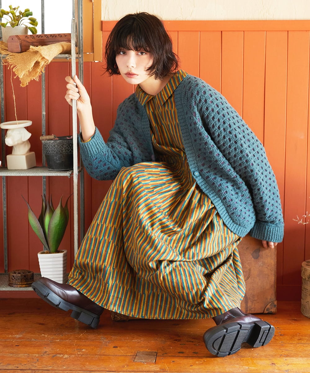 GJEAE37280 Jocomomola(ホコモモラ) Calle del los Libreros ストライプワンピース レッド