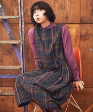 GJEAE41300 Jocomomola(ホコモモラ) Arriate チェック柄ジャンパースカートワンピース ネイビー