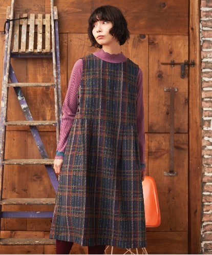 GJEAE41300 Jocomomola Arriate チェック柄ジャンパースカートワンピース