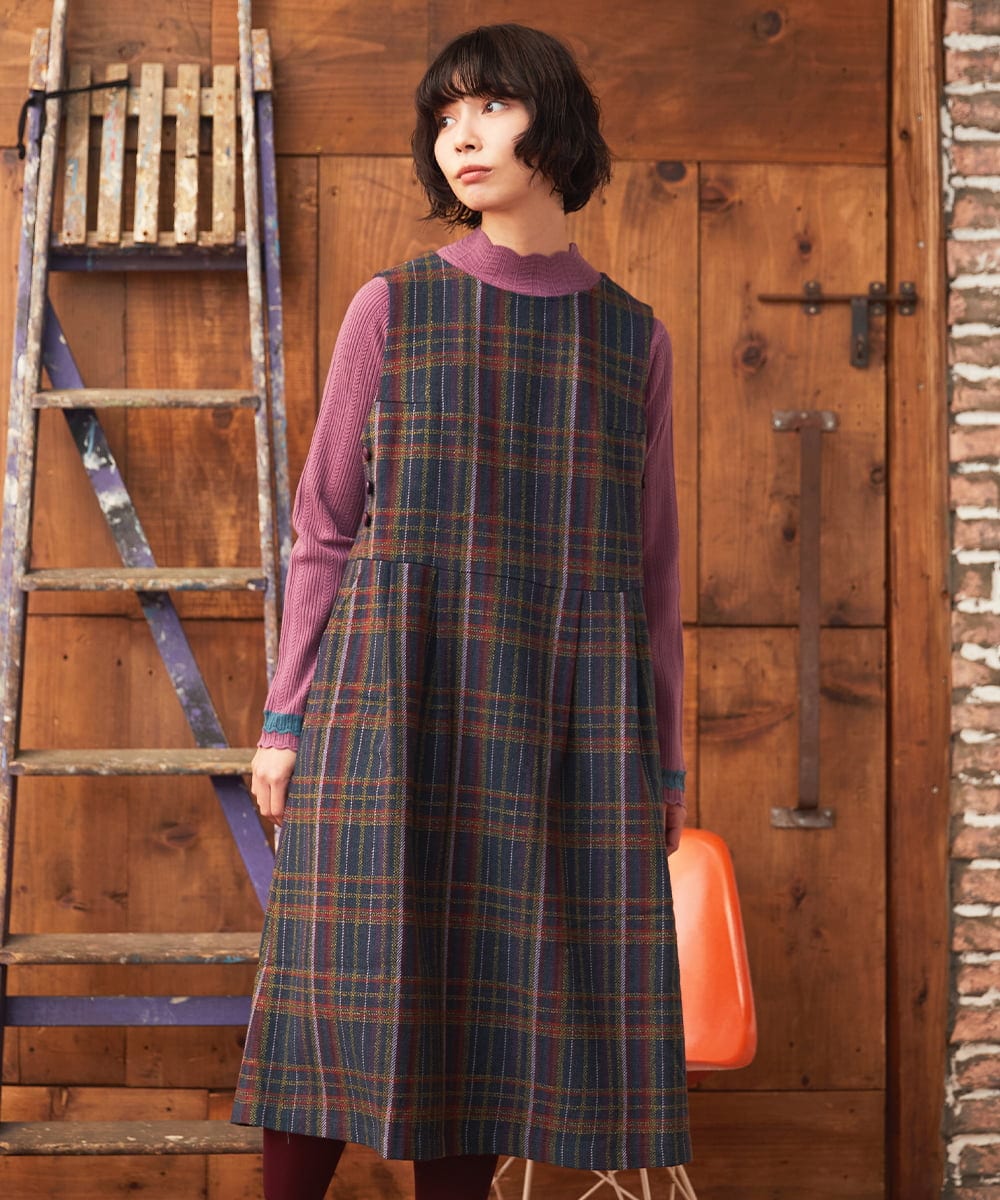 GJEAE41300 Jocomomola Arriate チェック柄ジャンパースカートワンピース