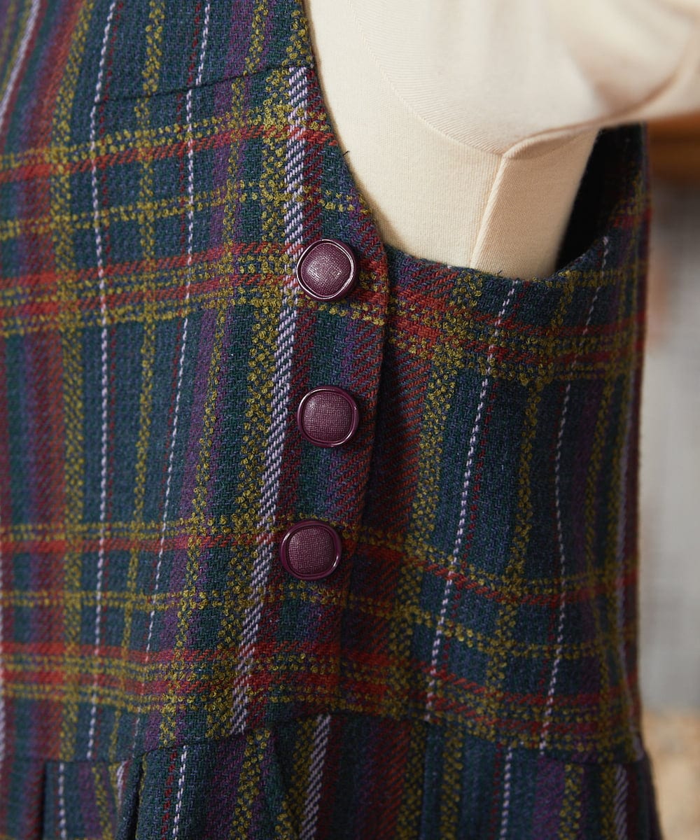 GJEAE41300 Jocomomola(ホコモモラ) Arriate チェック柄ジャンパースカートワンピース ベージュ