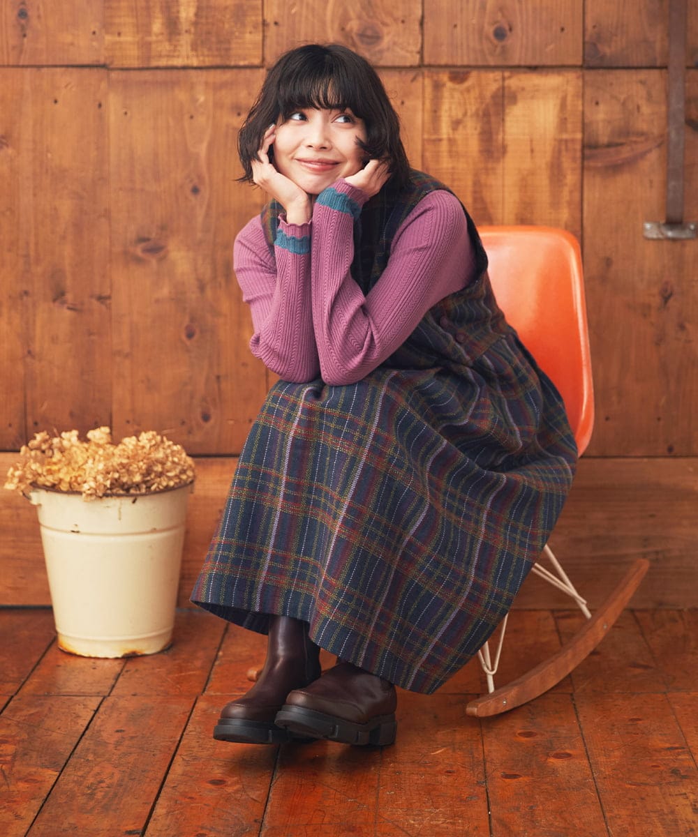 GJEAE41300 Jocomomola(ホコモモラ) Arriate チェック柄ジャンパースカートワンピース ベージュ