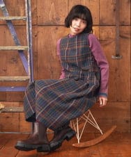 GJEAE41300 Jocomomola(ホコモモラ) Arriate チェック柄ジャンパースカートワンピース ベージュ