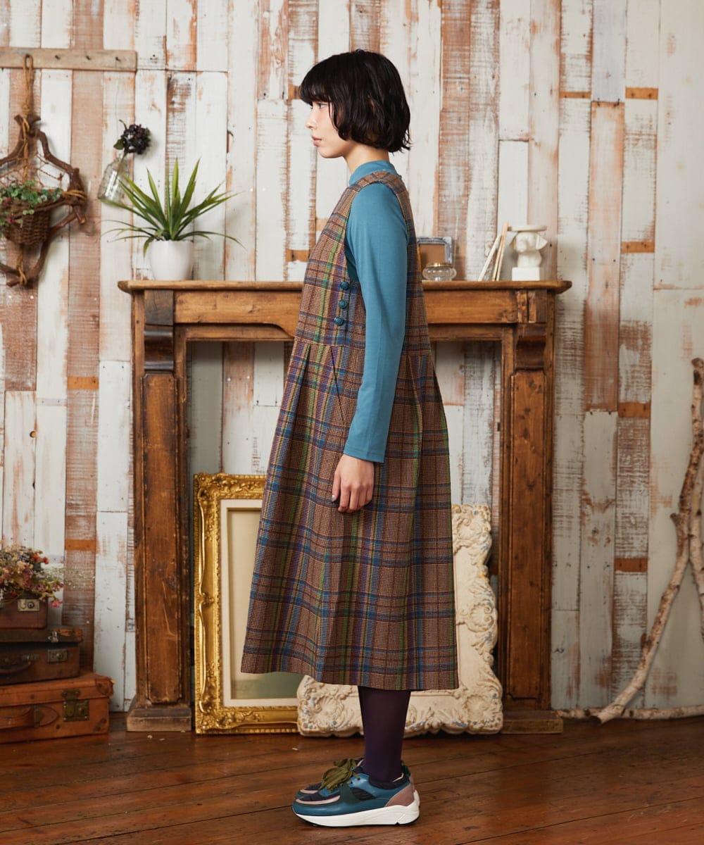 GJEAE41300 Jocomomola(ホコモモラ) Arriate チェック柄ジャンパースカートワンピース ベージュ