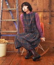 GJEAE41300 Jocomomola(ホコモモラ) Arriate チェック柄ジャンパースカートワンピース ベージュ