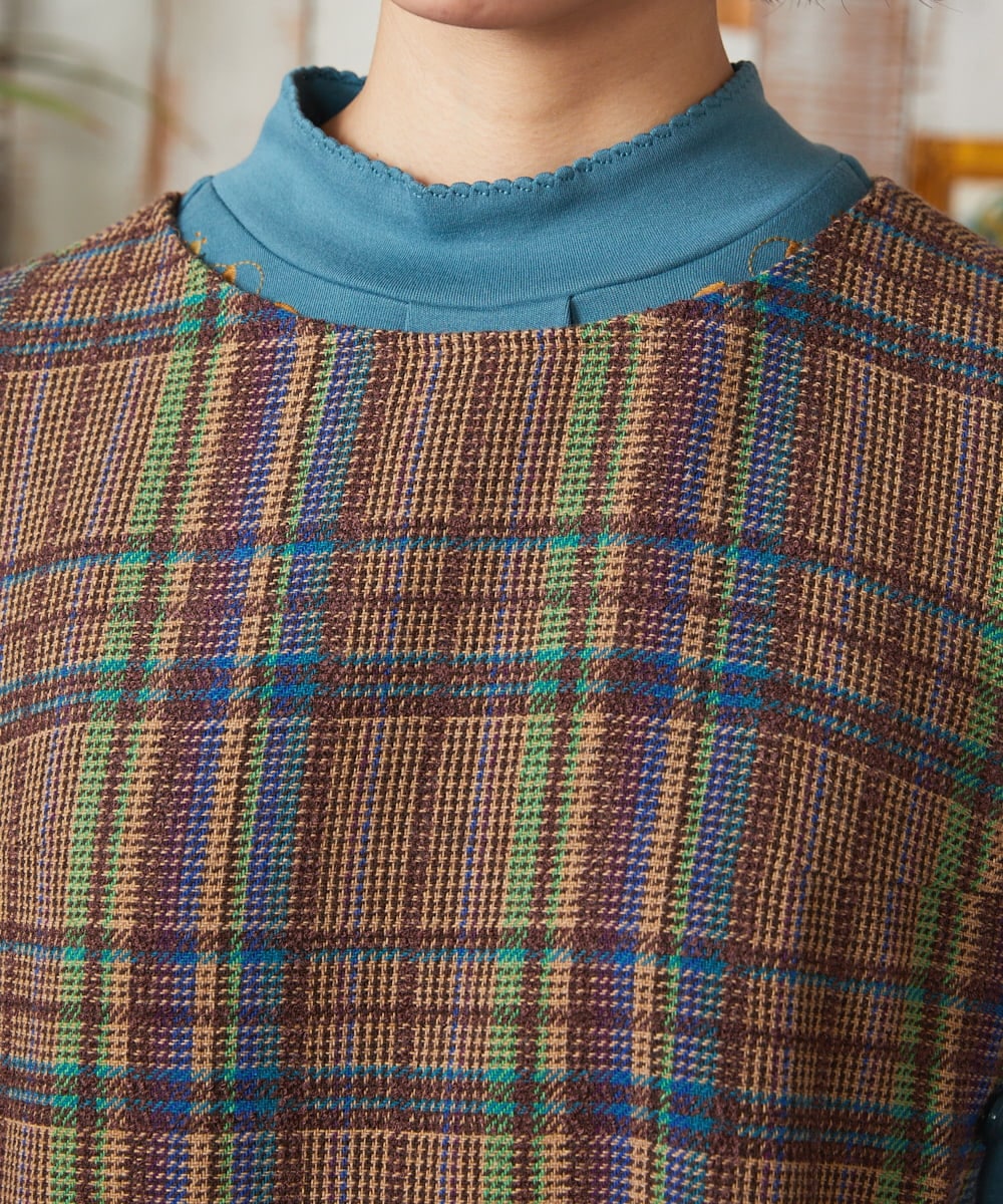 GJEAE41300 Jocomomola(ホコモモラ) Arriate チェック柄ジャンパースカートワンピース ベージュ