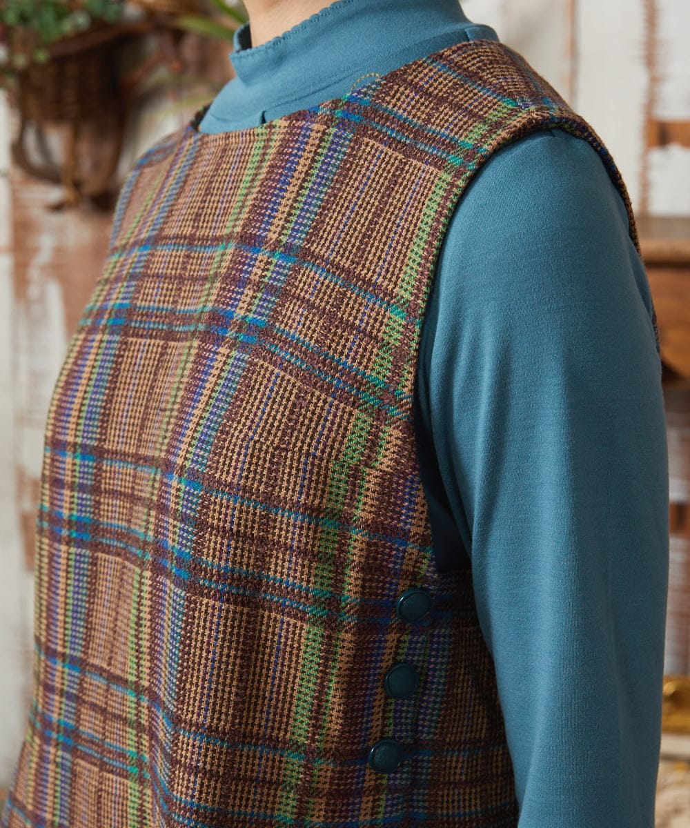 GJEAE41300 Jocomomola(ホコモモラ) Arriate チェック柄ジャンパースカートワンピース ベージュ