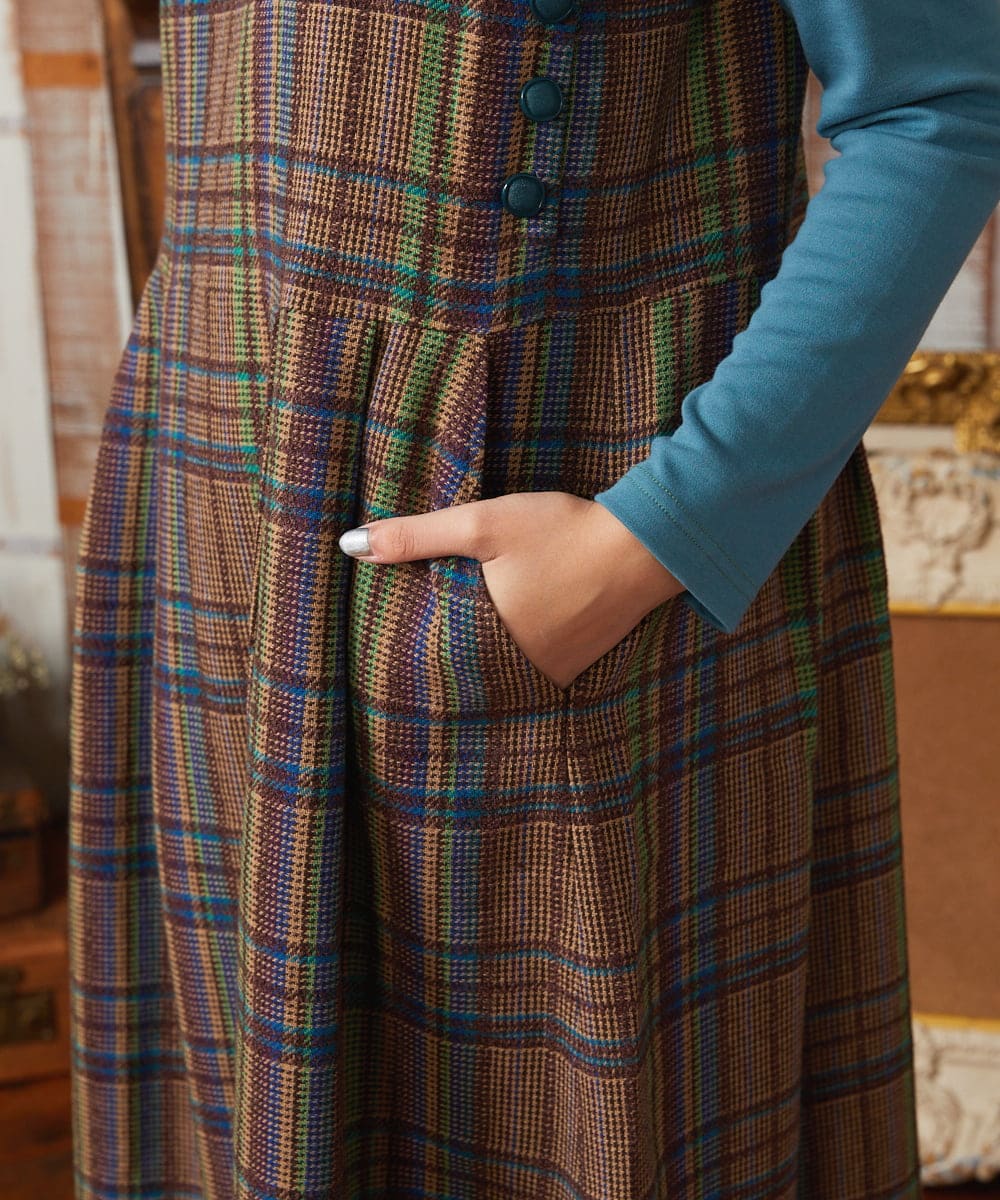 GJEAE41300 Jocomomola(ホコモモラ) Arriate チェック柄ジャンパースカートワンピース ベージュ