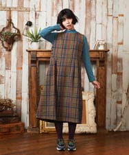 GJEAE41300 Jocomomola(ホコモモラ) Arriate チェック柄ジャンパースカートワンピース ベージュ