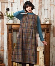 GJEAE41300 Jocomomola(ホコモモラ) Arriate チェック柄ジャンパースカートワンピース ベージュ