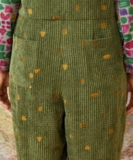 GJEAG02360 Jocomomola(ホコモモラ) Manchas モチーフ刺繍 コーデュロイサロペット グリーン