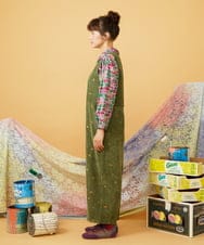 GJEAG02360 Jocomomola(ホコモモラ) Manchas モチーフ刺繍 コーデュロイサロペット グリーン