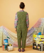 GJEAG02360 Jocomomola(ホコモモラ) Manchas モチーフ刺繍 コーデュロイサロペット グリーン