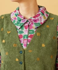 GJEAG02360 Jocomomola(ホコモモラ) Manchas モチーフ刺繍 コーデュロイサロペット グリーン