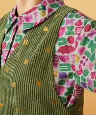 GJEAG02360 Jocomomola(ホコモモラ) Manchas モチーフ刺繍 コーデュロイサロペット グリーン