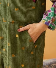 GJEAG02360 Jocomomola(ホコモモラ) Manchas モチーフ刺繍 コーデュロイサロペット グリーン