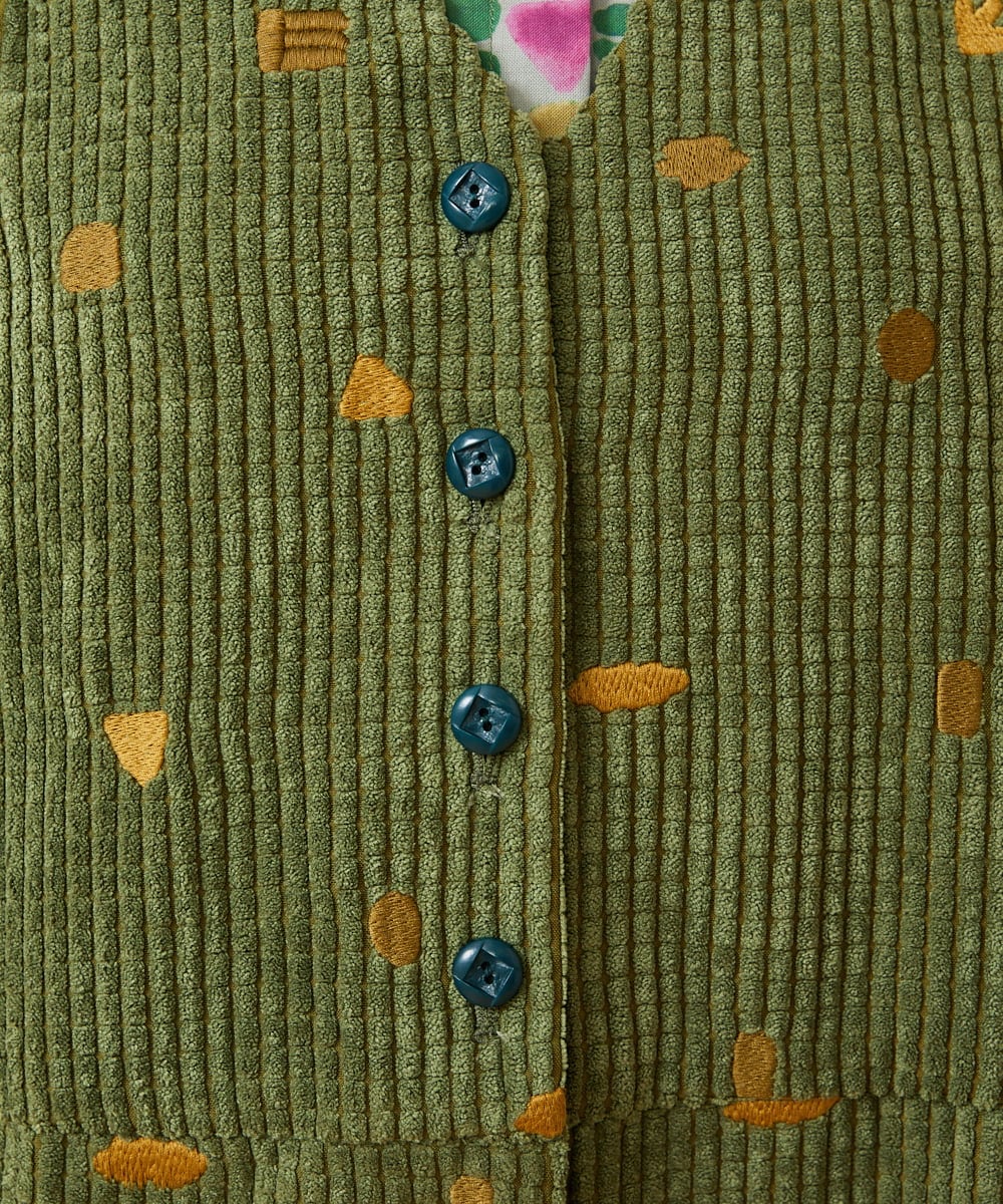 GJEAG02360 Jocomomola(ホコモモラ) Manchas モチーフ刺繍 コーデュロイサロペット グリーン