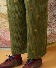 GJEAG02360 Jocomomola(ホコモモラ) Manchas モチーフ刺繍 コーデュロイサロペット グリーン
