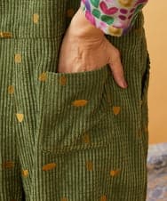 GJEAG02360 Jocomomola(ホコモモラ) Manchas モチーフ刺繍 コーデュロイサロペット グリーン
