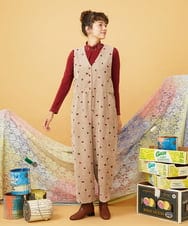 GJEAG02360 Jocomomola(ホコモモラ) Manchas モチーフ刺繍 コーデュロイサロペット ベージュ