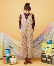 GJEAG02360 Jocomomola(ホコモモラ) Manchas モチーフ刺繍 コーデュロイサロペット ベージュ