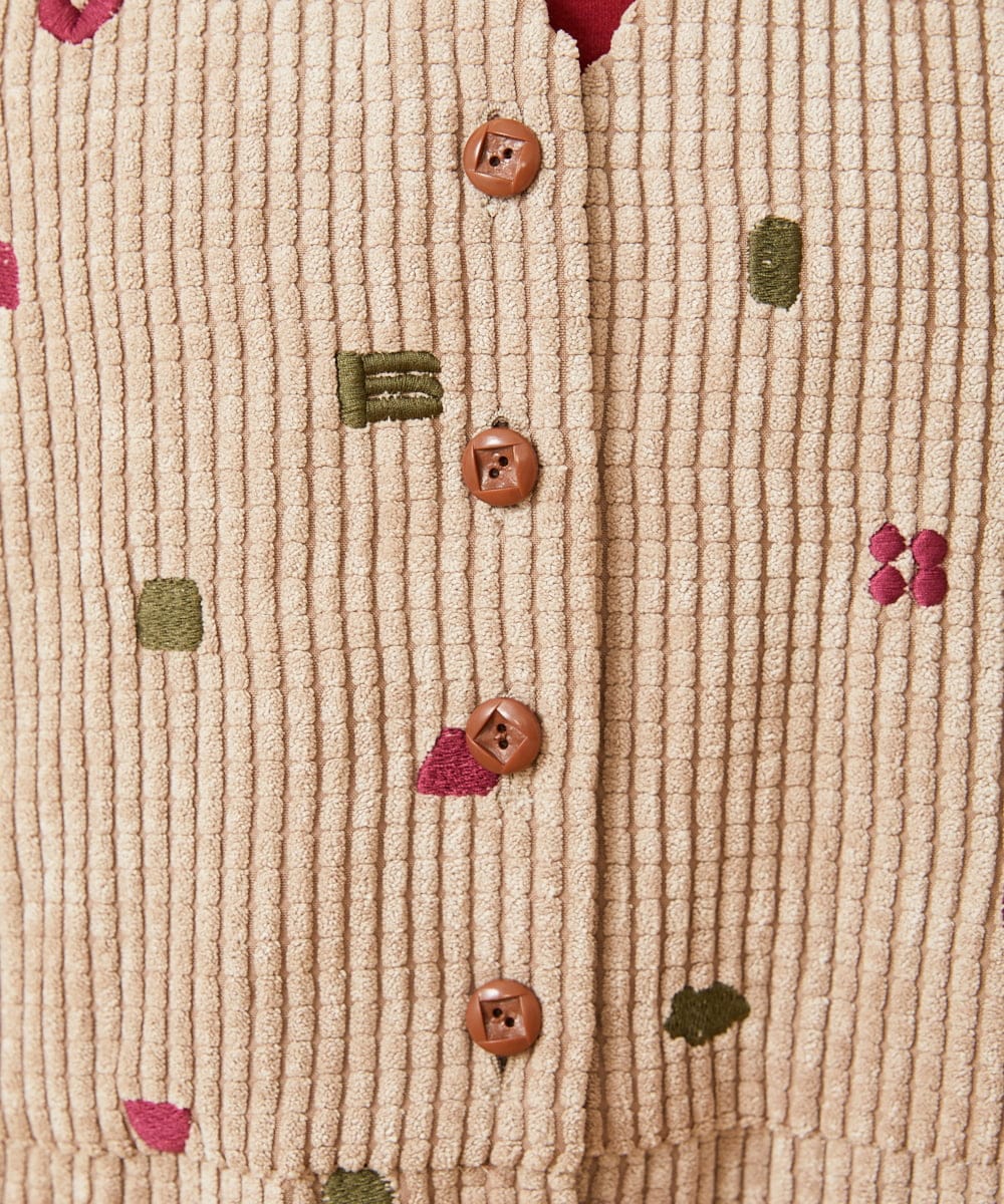 GJEAG02360 Jocomomola(ホコモモラ) Manchas モチーフ刺繍 コーデュロイサロペット ベージュ