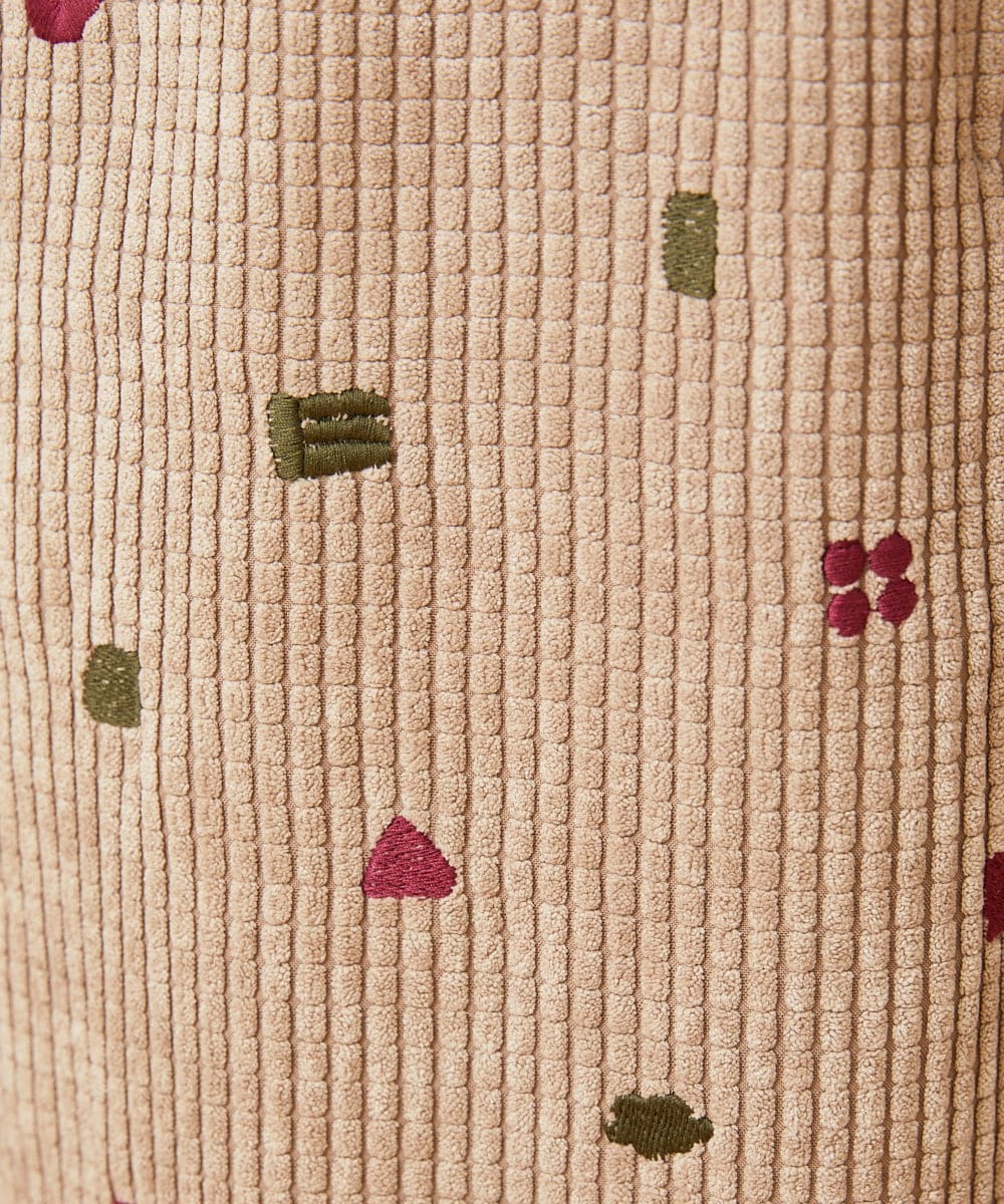 GJEAG02360 Jocomomola(ホコモモラ) Manchas モチーフ刺繍 コーデュロイサロペット ベージュ