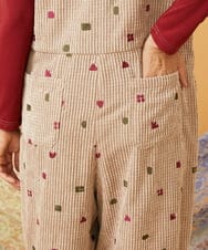 GJEAG02360 Jocomomola(ホコモモラ) Manchas モチーフ刺繍 コーデュロイサロペット ベージュ