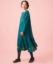 GJEAG31360 Jocomomola(ホコモモラ) インドウール フラワー刺繍ツイルワンピース グリーン