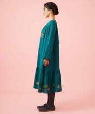 GJEAG31360 Jocomomola(ホコモモラ) インドウール フラワー刺繍ツイルワンピース グリーン