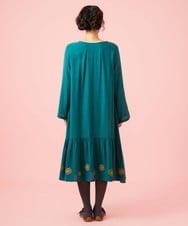 GJEAG31360 Jocomomola(ホコモモラ) インドウール フラワー刺繍ツイルワンピース グリーン