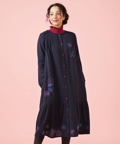 GJEAG31360 Jocomomola インドウール フラワー刺繍ツイルワンピース