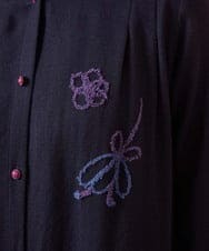 GJEAG31360 Jocomomola(ホコモモラ) インドウール フラワー刺繍ツイルワンピース ネイビー