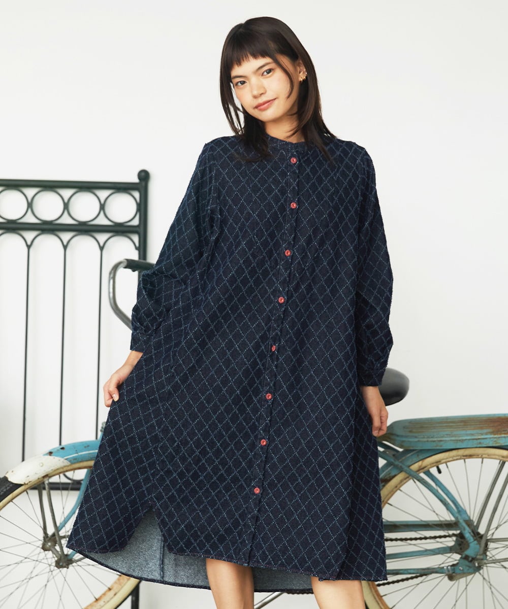 GJEAG36330 Jocomomola(ホコモモラ) 【ポイント2倍】裏起毛デニムワンピース ネイビー