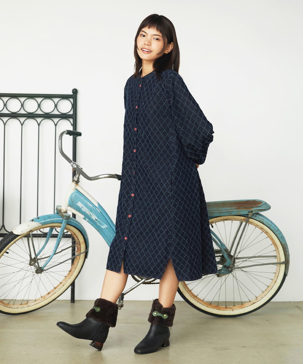GJEAG36330 Jocomomola(ホコモモラ) 【ポイント2倍】裏起毛デニムワンピース ネイビー