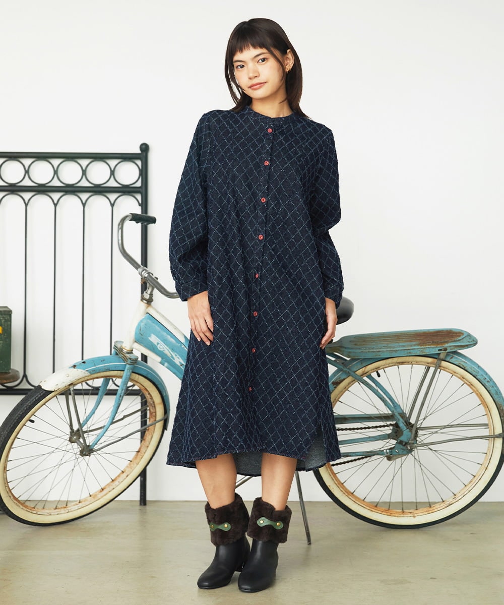 GJEAG36330 Jocomomola(ホコモモラ) 【ポイント2倍】裏起毛デニムワンピース ネイビー