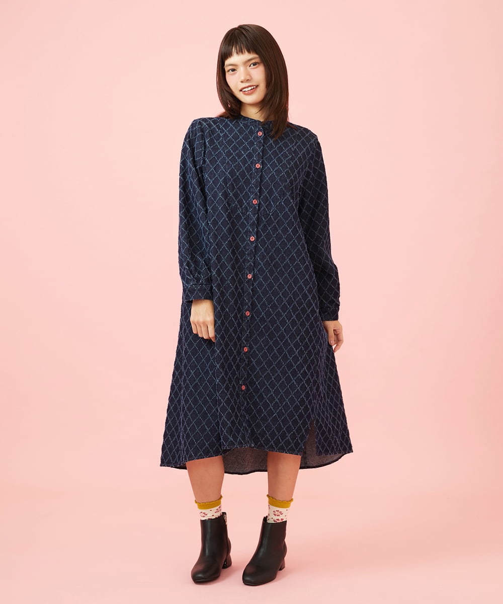 GJEAG36330 Jocomomola(ホコモモラ) 【ポイント2倍】裏起毛デニムワンピース ネイビー