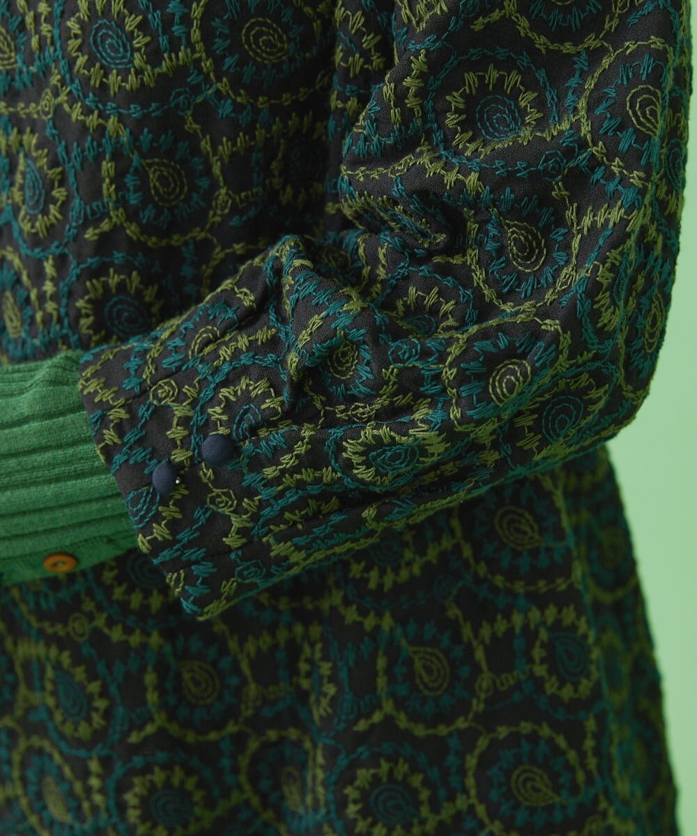 GJEAV50350 Jocomomola(ホコモモラ) Huella 刺繍ワンピース ライトブラウン