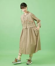 GJECA33300 Jocomomola(ホコモモラ) 千鳥チェック フラワー刺繍シャツワンピース ピンク×グリーン
