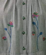 GJECA33300 Jocomomola(ホコモモラ) 千鳥チェック フラワー刺繍シャツワンピース ピンク×グリーン