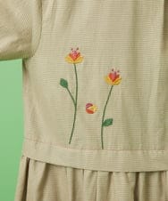 GJECA33300 Jocomomola(ホコモモラ) 千鳥チェック フラワー刺繍シャツワンピース ピンク×グリーン