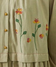 GJECA33300 Jocomomola(ホコモモラ) 千鳥チェック フラワー刺繍シャツワンピース ピンク×グリーン