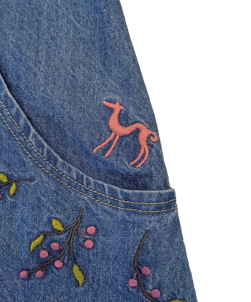 GJECD01330 Jocomomola(ホコモモラ) El galgo フラワー刺繍デニムノースリーブジャンパースカート ブルー