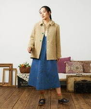 GJECD01330 Jocomomola(ホコモモラ) El galgo フラワー刺繍デニムノースリーブジャンパースカート ブルー